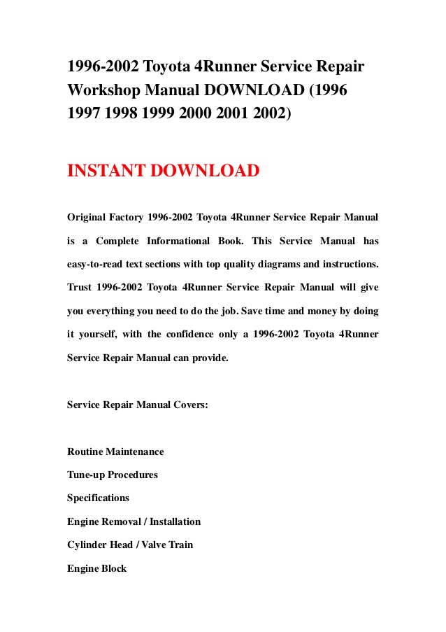 2000 Toyota 4runner Manual Download
