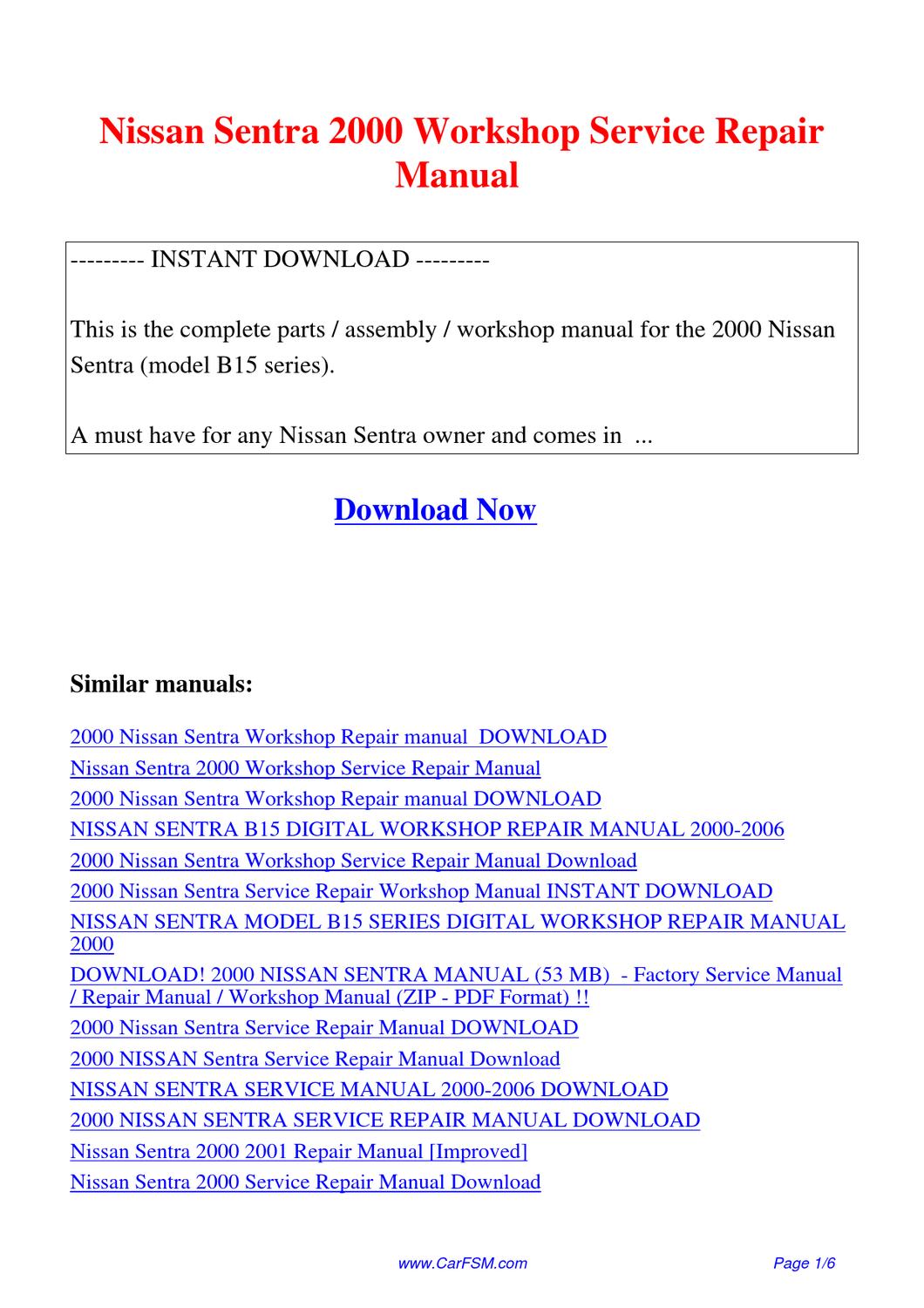 2001 nissan sentra factory service manual download online